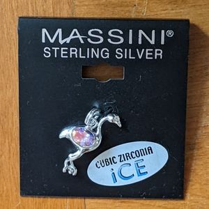 Pink flamingo pendant / zip pull.  Sterling Silver.